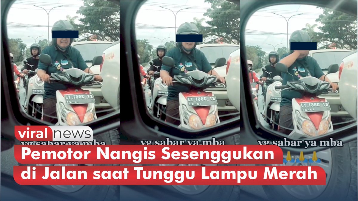 VIDEO: Bikin Mewek, Seorang Pemotor Nangis Sesenggukan di Jalan saat Tunggu Lampu Merah