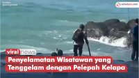 VIDEO: Detik-detik Penyelamatan Wisatawan yang Tenggelam dengan Pelepah Kelapa