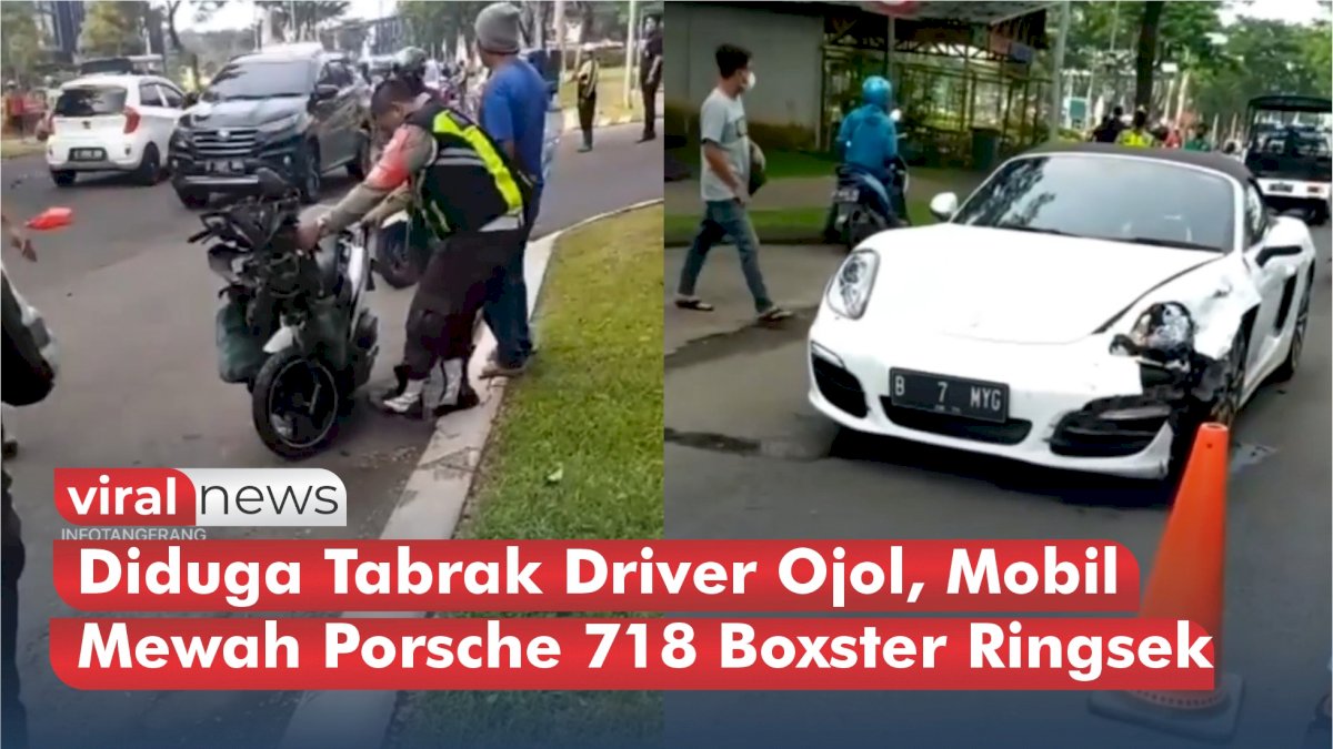 VIDEO: Diduga Tabrak Driver Ojol, Mobil Mewah Porsche 718 Boxster Ringsek