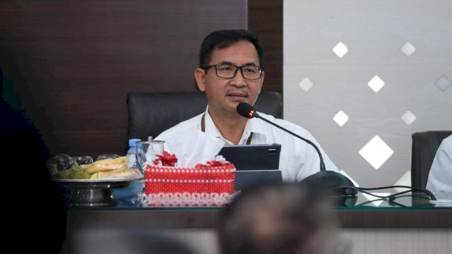 Kepala BPS Sulsel, Suntono saat mempresentasekan indikator makro Kabupaten Gowa di Baruga Karaeng Pattingalloang Kantor Bupati Gowa (Pemkab Gowa)