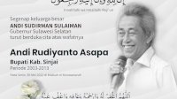 Duka Cita Mendalam Gubernur Sulsel Atas Meninggalnya Mantan Bupati Sinjai Rudiyanto Asapa