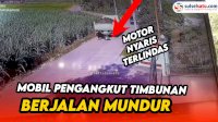 VIDEO: Mobil Pengangkut Timbunan Berjalan Mundur, Pengendara Motor Nyaris Terlindas