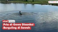 VIDEO: Buang Sampah Sembarangan, Pria di Gowa Disanksi Berguling di Sawah Berlumpur