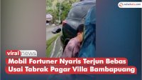VIDEO: Mobil Fortuner Nyaris Terjun Bebas Usai Tabrak Pagar Villa Bambapuang