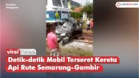 VIDEO: Detik-detik Mobil Terseret Kereta Api Rute Semarang-Gambir