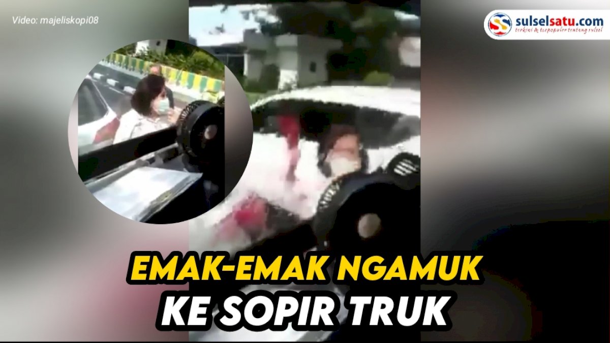 VIDEO: Aksi Emak-emak Ngamuk ke Sopir Truk karena Mobilnya Alami Lecet Ditabrak