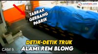 VIDEO: Detik-detik Truk Alami Rem Blong, Tabrak Gerbang Pabrik