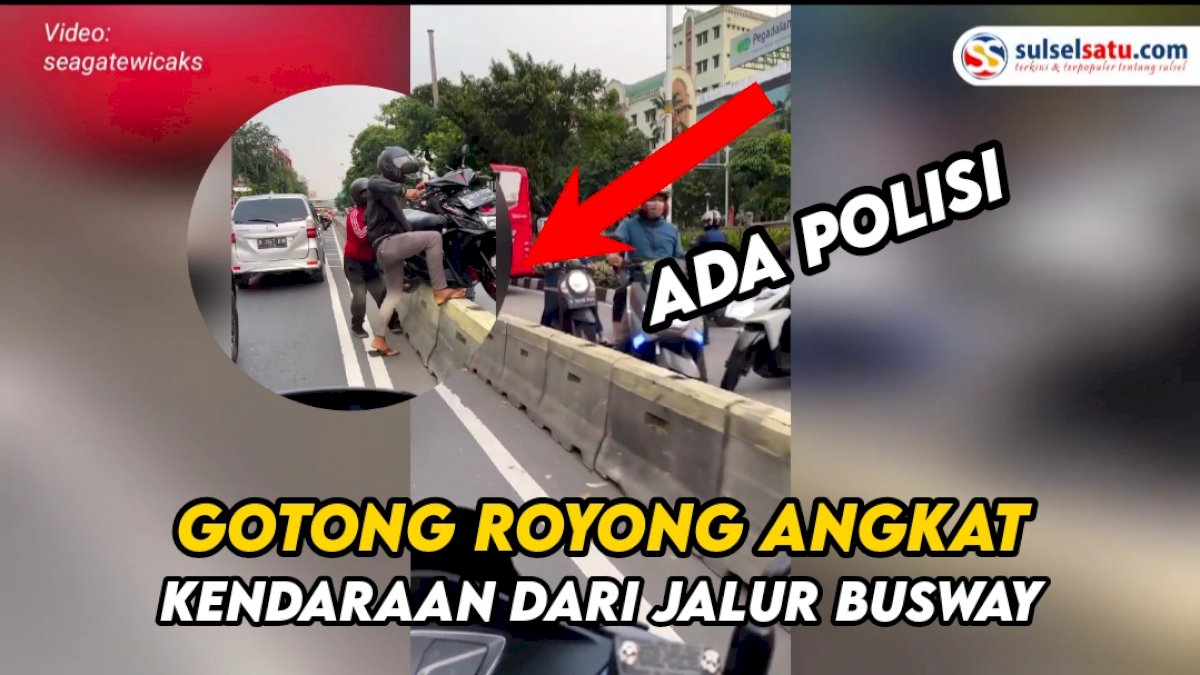 VIDEO: Masuk Jalur Busway, Sejumlah Pengendara Gotong Royong Angkat Kendaraan