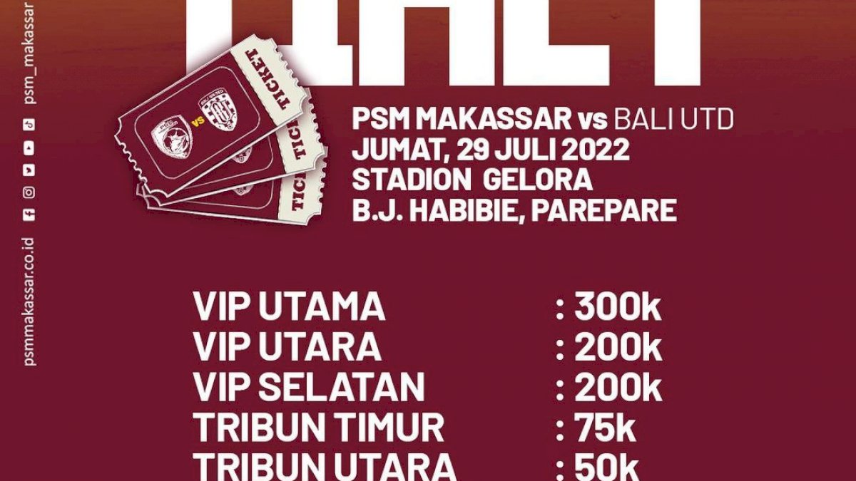 Tersedia 6.000 Tiket PSM Makassar vs Bali United