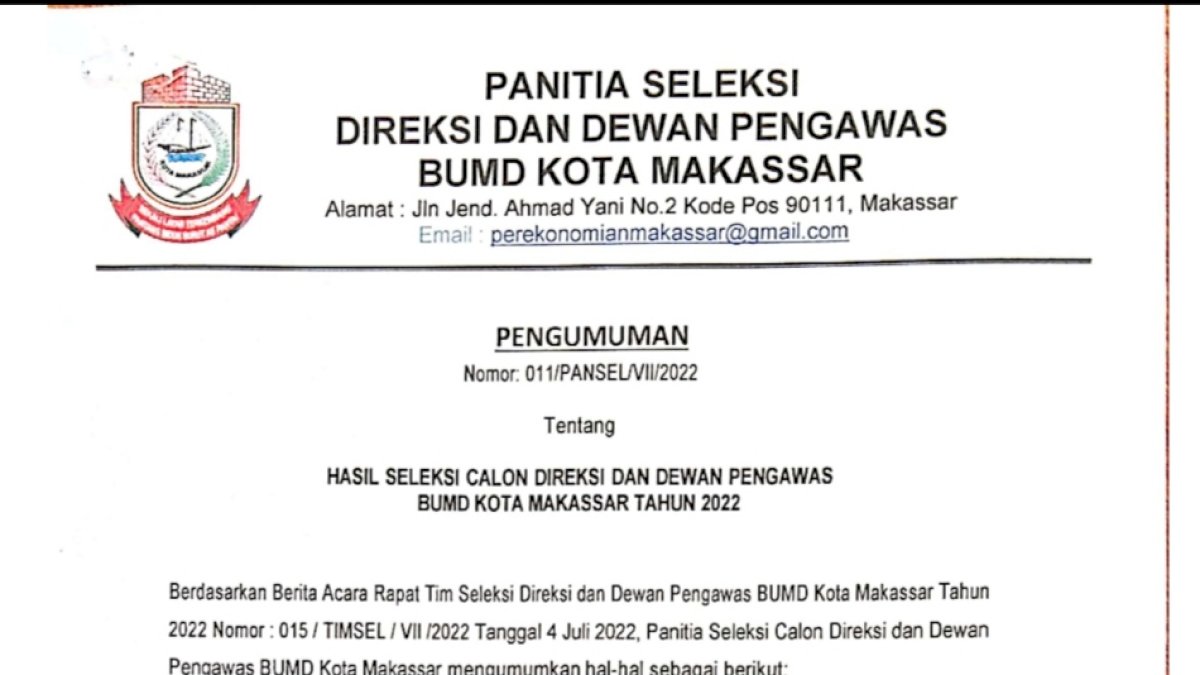 Berikut Hasil Seleksi Direksi dan Dewas BUMD Kota Makassar