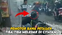 VIDEO: Pemotor Bawa Petasan Tiba-tiba Meledak di Citayam