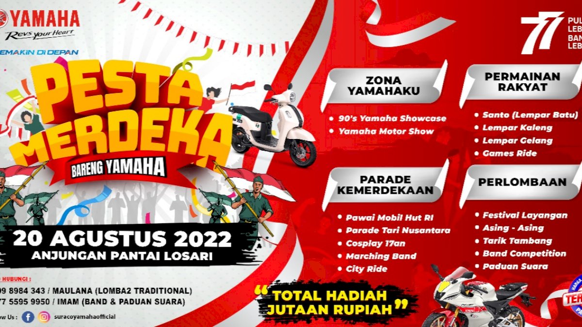 Ikut Lomba Kemerdekaan Yamaha di Pantai Losari 20 Agustus Nanti, Ada Hadiah Jutaan Rupiah