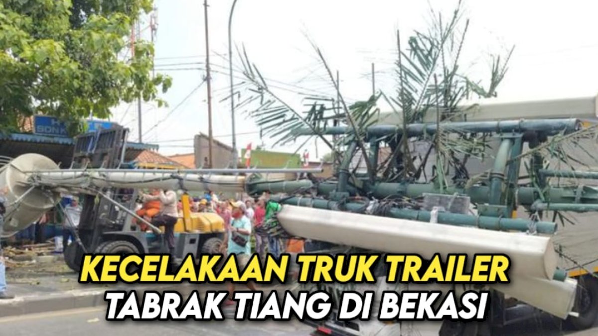 VIDEO: Kecelakaan Truk Trailer Tabrak Tiang di Bekasi