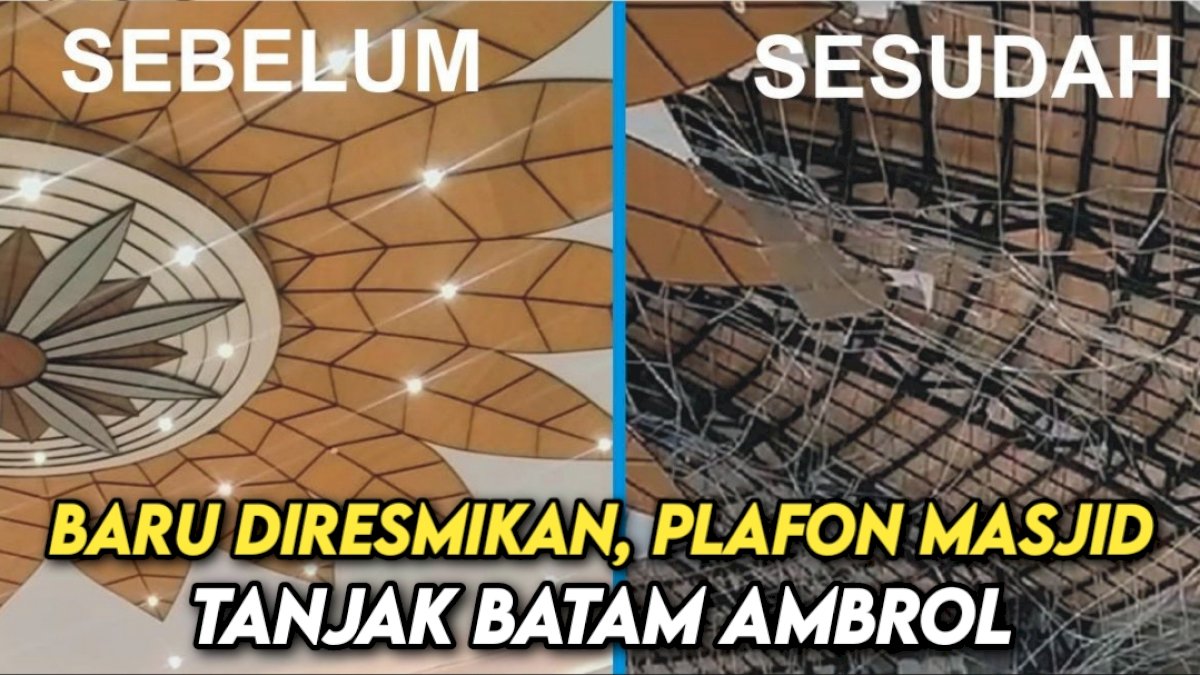 VIDEO: Baru Diresmikan, Plafon Masjid Tanjak Batam Ambrol