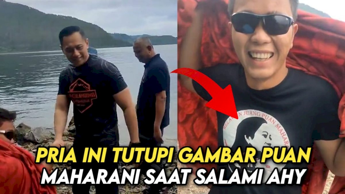 VIDEO: Pakai Selimut saat Salami AHY, Ternyata Pria Ini Pakai Kaus Gambar Puan Maharani