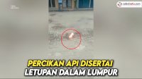 VIDEO: Percikan Api Disertai Letupan dalam Lumpur, Ternyata Korsleting Kabel PJU