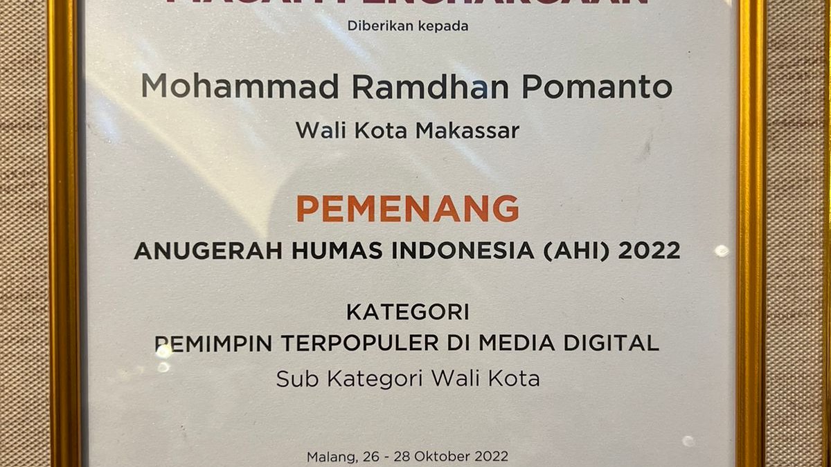 Danny Pomanto Sabet Penghargaan Wali Kota Terpopuler di AHI 2022