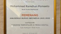 Danny Pomanto Sabet Penghargaan Wali Kota Terpopuler di AHI 2022