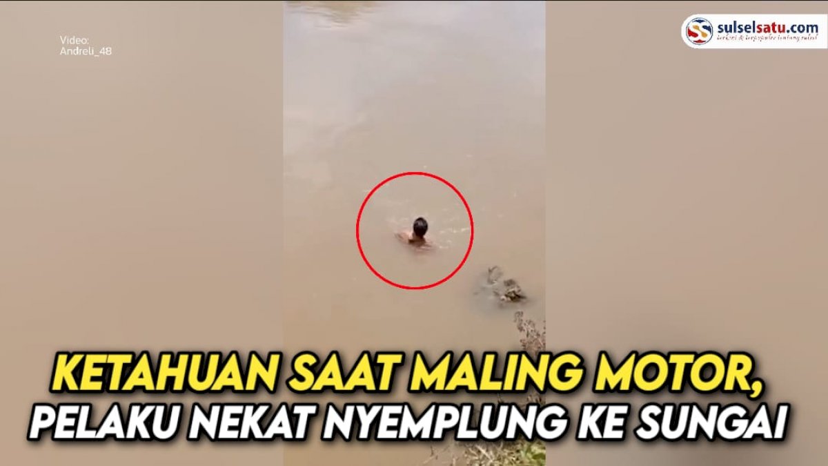 VIDEO: Ketahuan saat Maling Motor, Pelaku Nekat Nyemplung ke Sungai