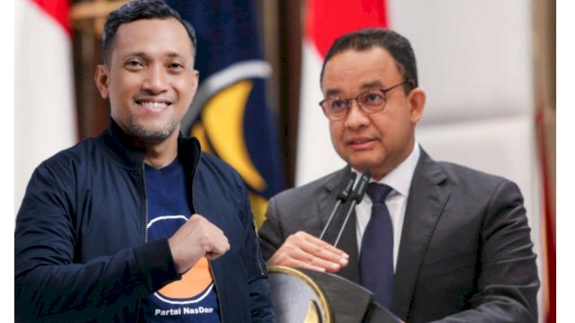 Ketua DPD Partai Nasdem Jeneponto, Paris Yasir (Kiri) dan Anis Baswedan (Kanan)