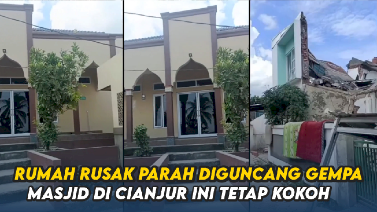 VIDEO: Rumah Warga Rusak Parah Diguncang Gempa, Masjid di Cianjur Ini Tetap Kokoh
