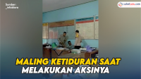 VIDEO: Maling Ketiduran Saat Melakukan Aksinya, Dibangunkan 3 Orang Polisi