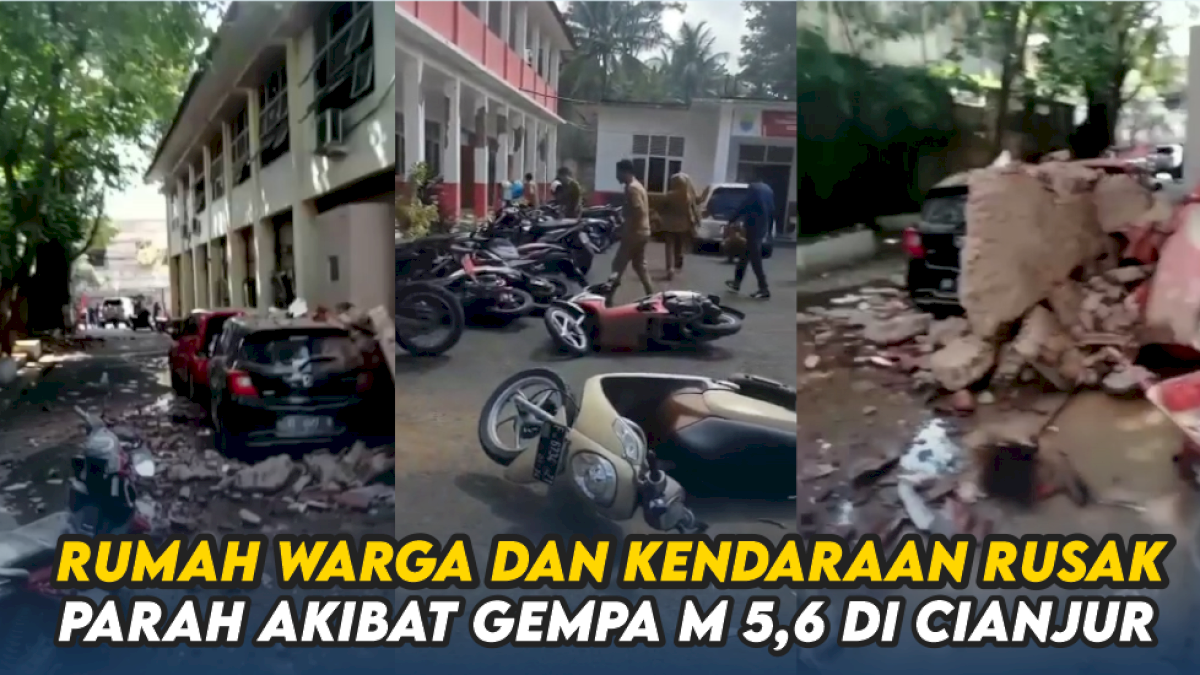 VIDEO:  Rumah Warga dan Kendaraan Rusak Parah Akibat Gempa M 5,6 di Cianjur
