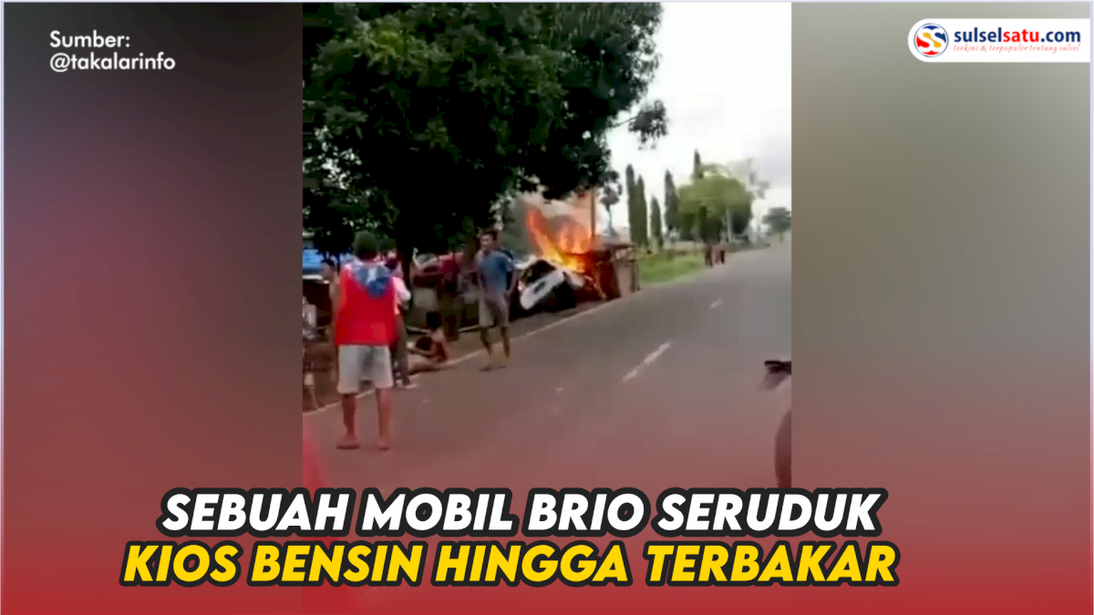 VIDEO: Diduga Pengemudi Baru Belajar Nyetir, Sebuah Mobil Brio Seruduk Kios Bensin Hingga Terbakar