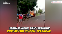 VIDEO: Diduga Pengemudi Baru Belajar Nyetir, Sebuah Mobil Brio Seruduk Kios Bensin Hingga Terbakar