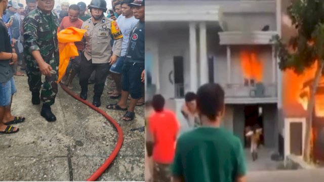 Petugas Keamanan dari TNI-POLRI mengevakuasi korban kebakaran di Jeneponto (Dedi/sulselsatu)