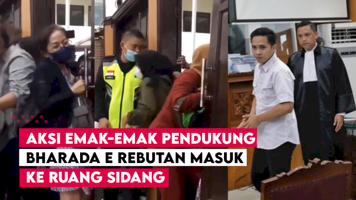 VIDEO: Aksi Emak-emak Pendukung Bharada E Rebutan Masuk ke Ruang Sidang