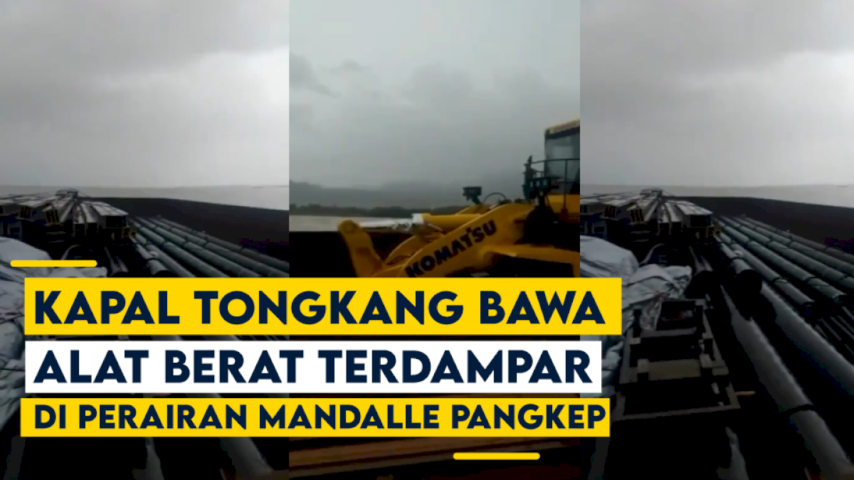 VIDEO: Kapal Tongkang Bawa Alat Berat Terdampar di Perairan Mandalle Pangkep