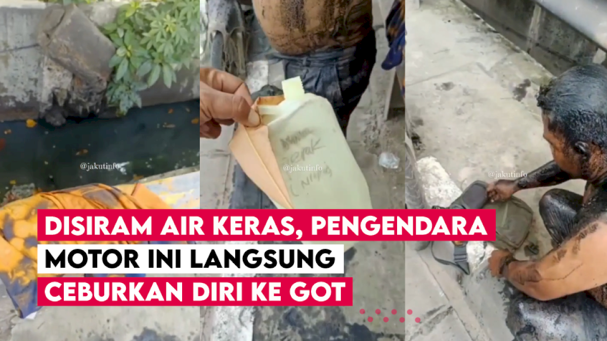 VIDEO: Disiram Air Keras, Pengendara Motor Ini Langsung Ceburkan Diri ke Got