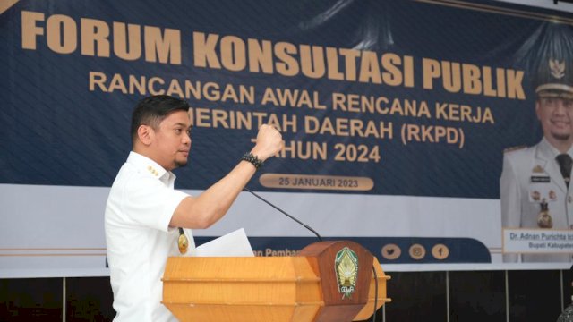 Bupati Gowa Adnan Purichta Ichsan Forum Konsultasi Publik Rancangan Awal (Ranwal) Rencana Kerja Pembangunan Daerah (RKPD) Tahun 2024 di Baruga Tinggi Mae, Rumah Jabatan Bupati Gowa (dokumen: istimewa)