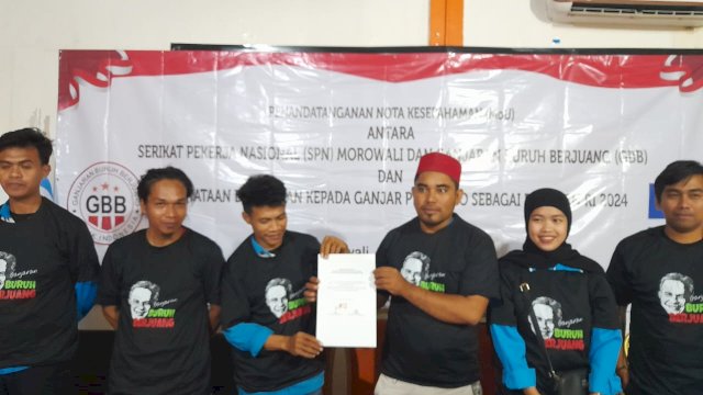 Penandatanganan MoU dengan organisasi Ganjaran Buruh Berjuang (GBB) di Mahodopi, Morowali, Sulsel (dokumen: istimewa)