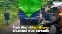 VIDEO: Truk Alami Rem Blong di Lokasi Truk Terbalik di Sumpanglabbu, Nyaris Makan Korban