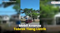 VIDEO: Mobil Tabrak Tiang Listrik di Jalan Metro Tanjung Bunga Makassar, Sopir Diduga Ngantuk