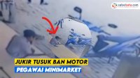 VIDEO: Terekam CCTV, Seorang Jukir Tusuk Ban Motor Pegawai Minimarket Pakai Badik