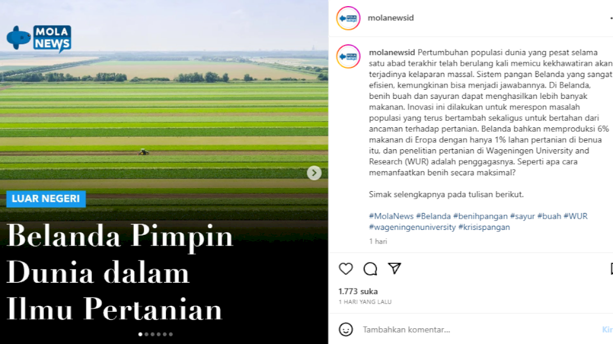 Simak Yuk! Belanda Pimpin Ilmu Pertanian di Dunia
