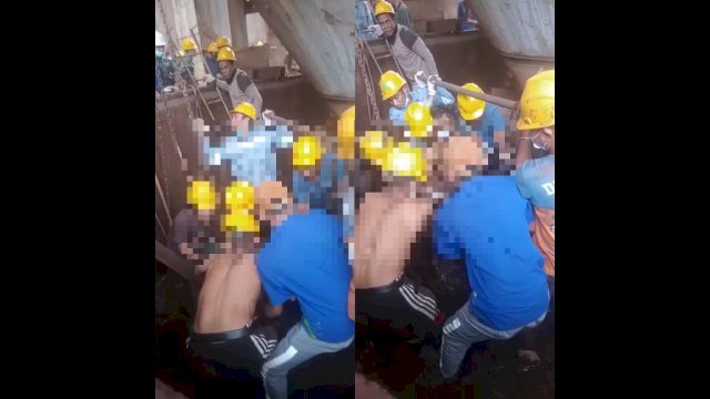 Tangkapan Layar Video viral seorang Pekerja smelter PT Huadi Nickel Alloy Indonesia alami Kecelakaan kerja (Int)