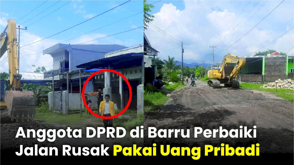 VIDEO: Anggota DPRD di Barru Perbaiki Jalan Rusak Pakai Uang Pribadi