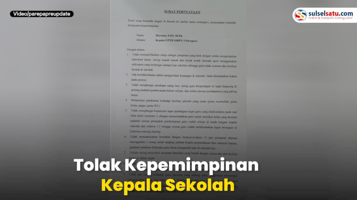 VIDEO: Guru SMPN 3 Parepare Tolak Kepemimpinan Kepala Sekolah, Gara-gara 20 Poin Ini