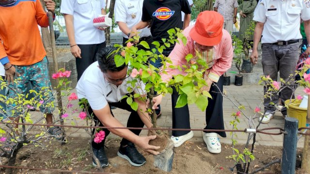Ketua TP PKK Kota Makassar menanam pohon di Jalan Tanjung Bunga (Foto: Istimewa)