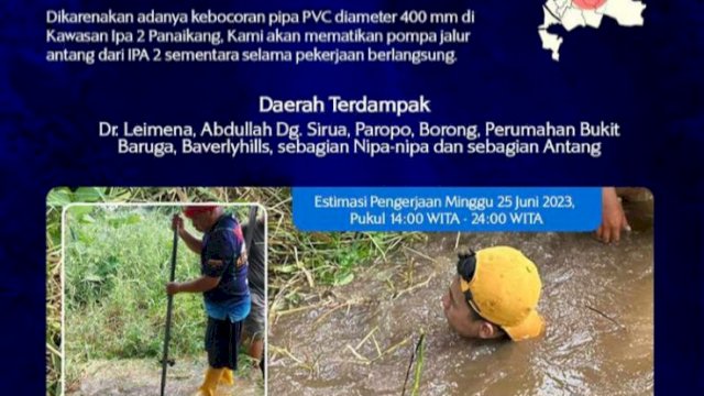 Pipa PDAM Kota Makassar Panaikang bocor (Foto: Istimewa)