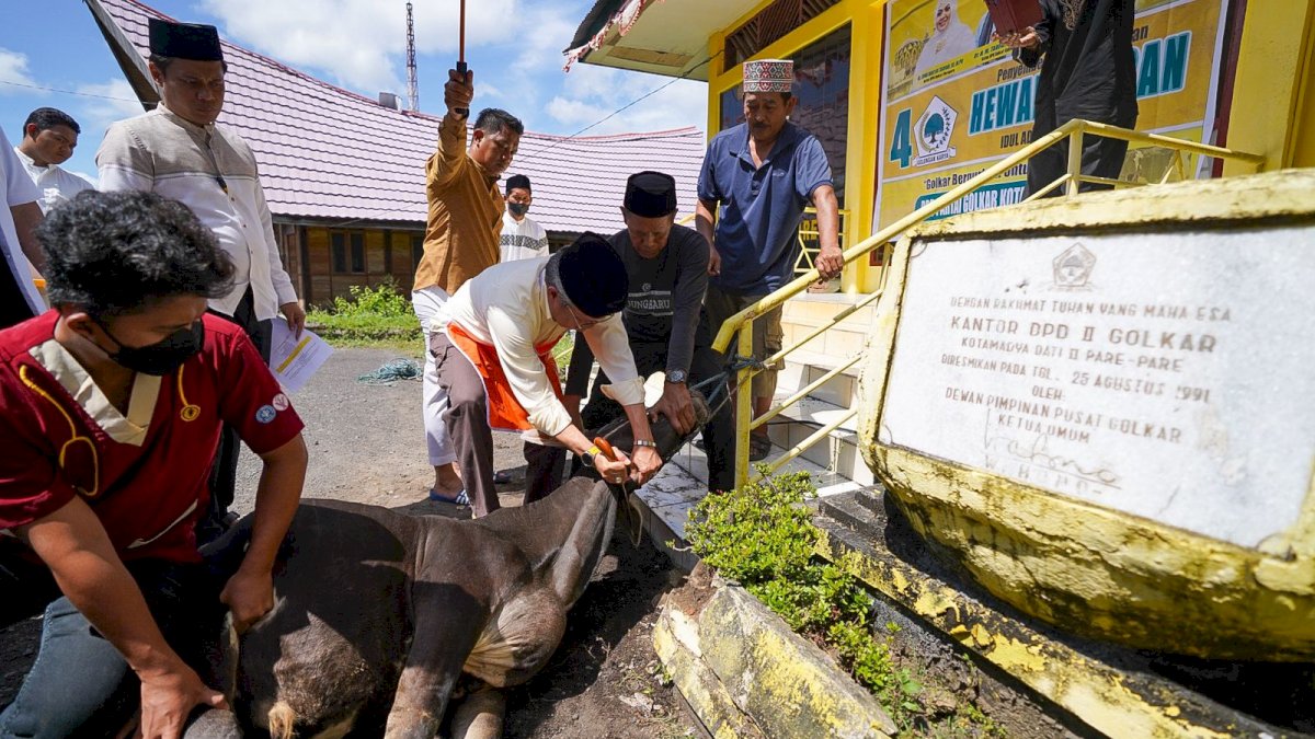 Taufan Pawe Sembelih 4 Hewan Kurban di Kantor DPD Golkar Parepare
