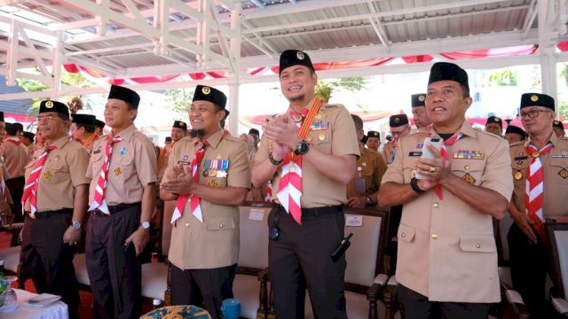 Bupati Gowa Adnan Purichta Ichsan saat hadir di apel besar pelepasan Kontingen Daerah Sulsel untuk mengikuti Raimuna Nasional (Foto: Istimewa)