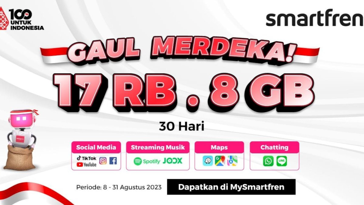 Promo Spesial HUT RI ke-78 Smartfren, Paket Gaul Merdeka Hanya Rp17 Ribu