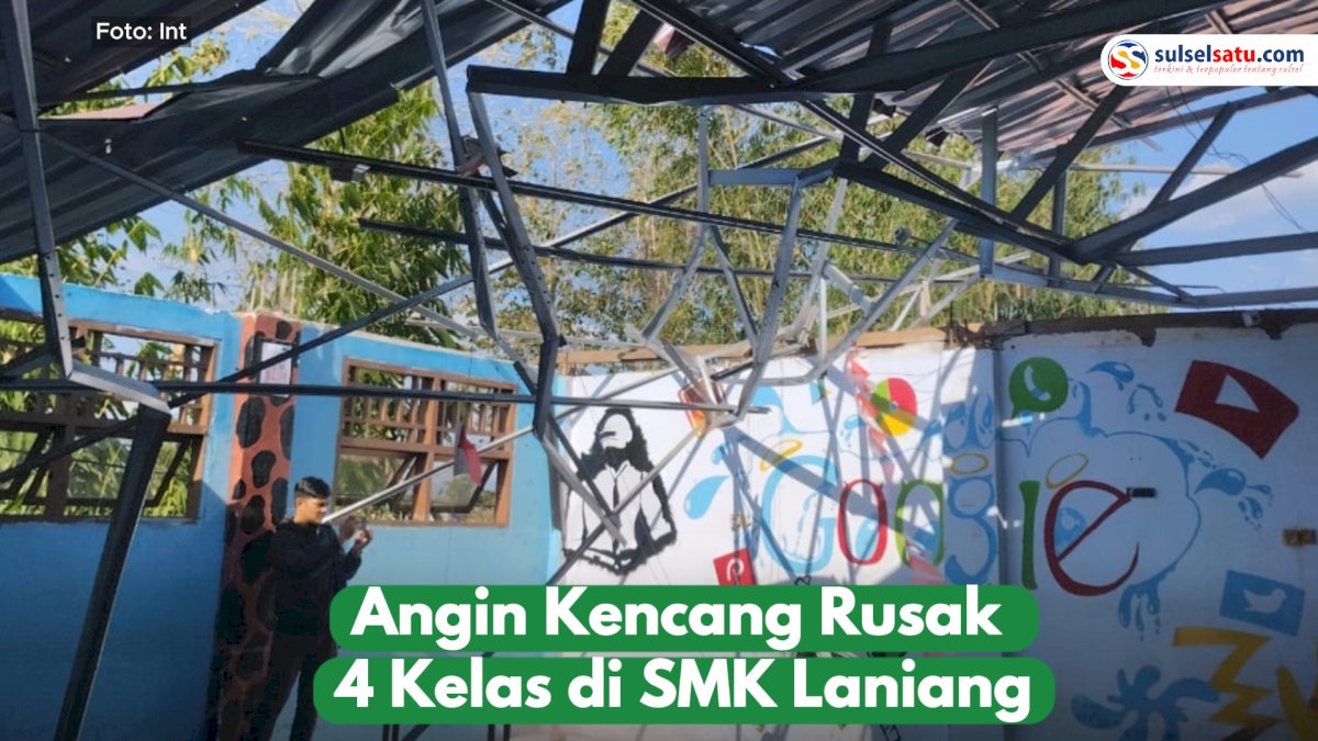VIDEO: Angin Kencang Rusak 4 Kelas di SMK Laniang Makassar