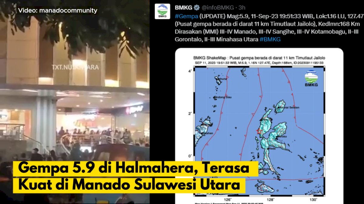 VIDEO: Gempa 5.9 di Halmahera, Terasa Kuat di Manado Sulawesi Utara