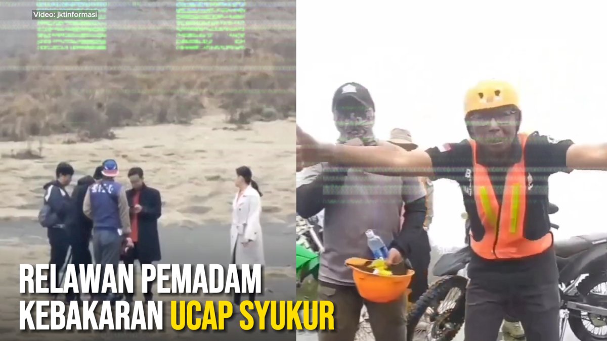 VIDEO: Hujan Mengguyur Bromo, Relawan Pemadam Kebakaran Ucap Syukur